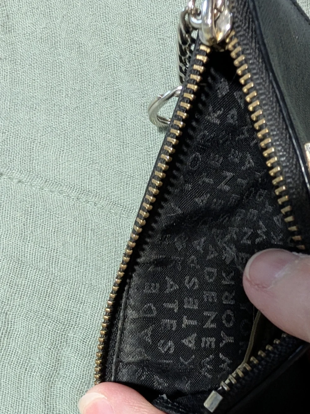 Kate Spade Black Saffiano Leather Zip Card Case Wallet Keychain Coin Pouch